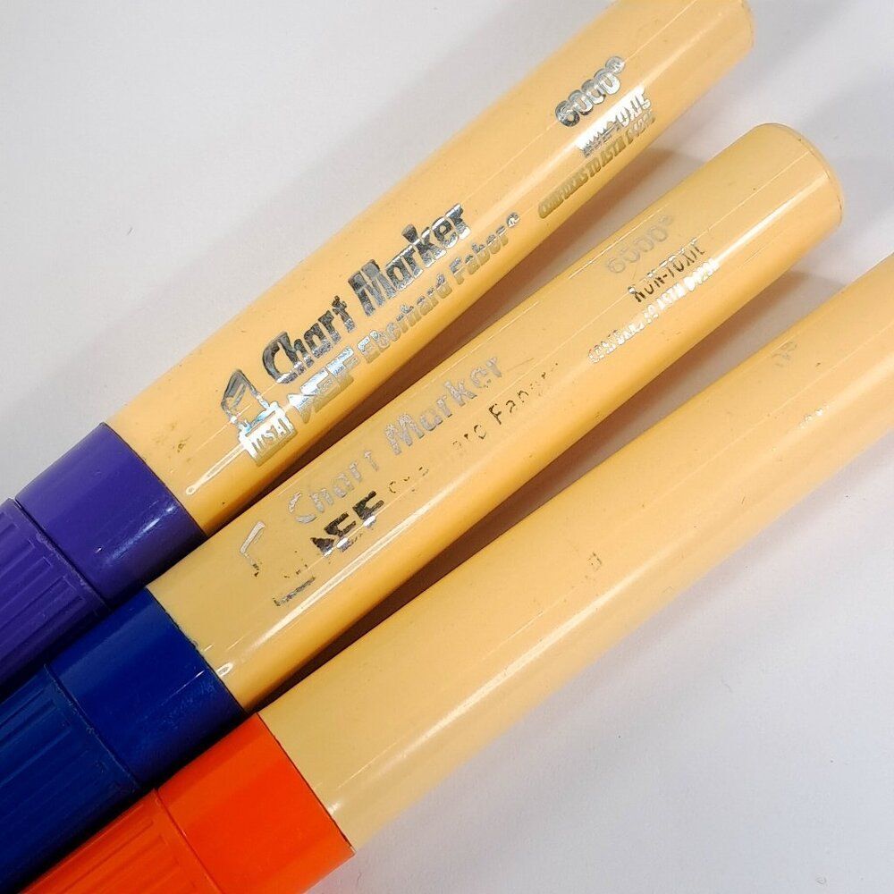Vintage Eberhard Faber Chart Marker Felt-Tip Markers set 3 purple blue‎ orange